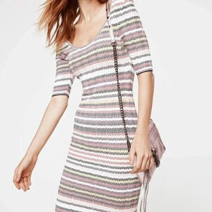 Rebecca Minkoff Multi Stripes Midi Dress Scoop Rib Knit Neck Size Medium